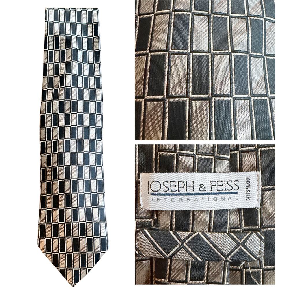 Joseph & Feiss Vintage 100% silk neck tie geometric natural fibers men accessory